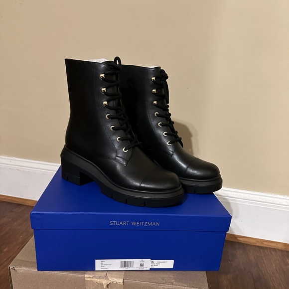 Stuart Weitzman Nisha Leather Combat Booties - Sz 8.5/39 - Picture 3 of 9